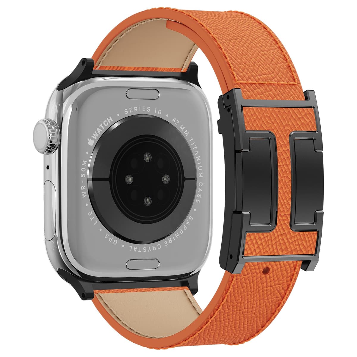 Leather Watch Band with Magnetic Buckle,Dressy Apple Watch Ultra Leather Band Rugged Durable Replacement Strap for Men & Women — view 9