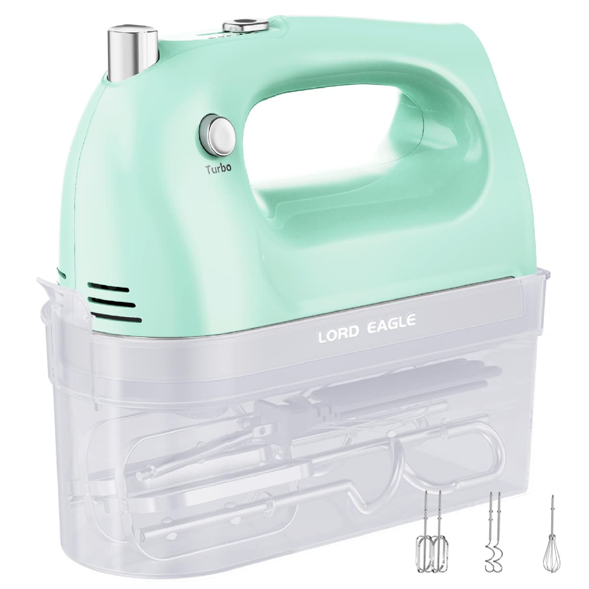 Lord Eagle Hand Mixer Electric Whisk, 400W Power Handheld Mixer for Baking Cake Egg Cream Food Beater, Turbo Boost/Self-Control Speed + 5 Speed + Eject Button + 5 Accessories, Purple — view 9