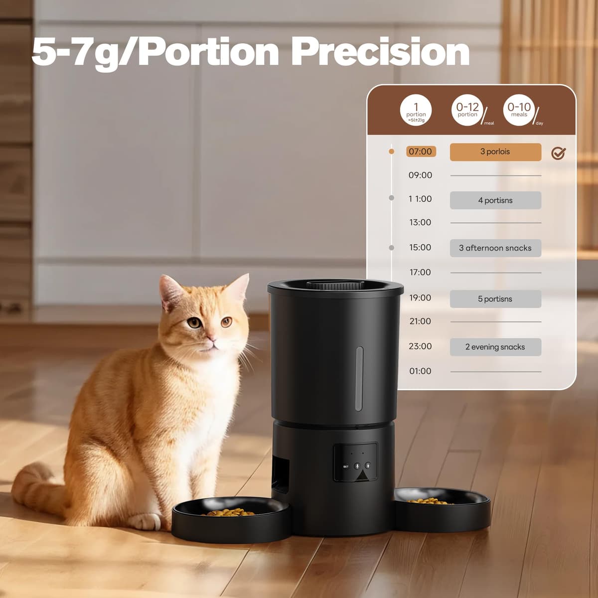 Comedero Gato Automático Doble & App: Dispensador Automático de 5L con WiFi 2.4G y Temporizador para Comida Seca - Diseño de Comedero Doble AONBOY para Múltiples Gatos y Perros - Negro — view 3