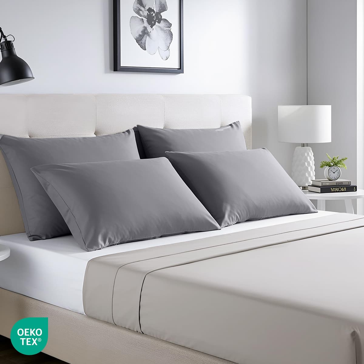 Utopia Bedding - 4 Pack Pillow Cases - OEKO-TEX - Standard Size 50x75 cm - 100% Brushed Microfiber Pillowcases with Envelope Closure, pillows not included - Wrinkle, Fade, & Stain Resistant - Grey — view 4