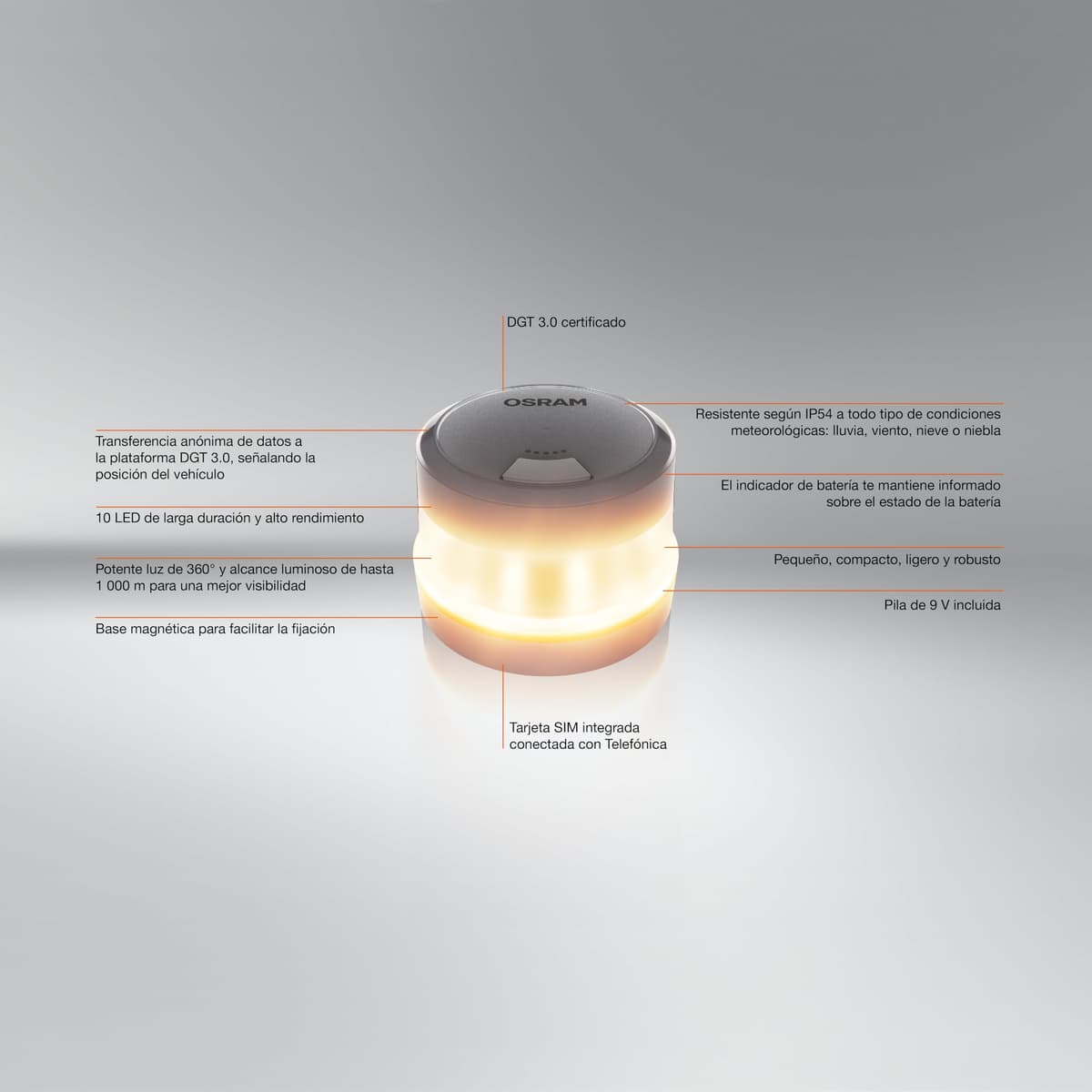 OSRAM LEDguardian Road Flare Signal V16 IoT, luz de Advertencia LED certificada DGT 3.0, Uso obligatorio en España, 1900K, localización en Tiempo Real — view 12