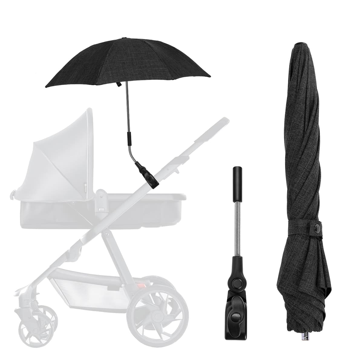 Universal Baby Parasol 50+ UV, Pushchair Parasols with Adjustable Clamp, 71cm Sun Umbrella for Pram, Stroller, Pushchair and Buggy, Baby and Infant Sun Protection Umbrella
