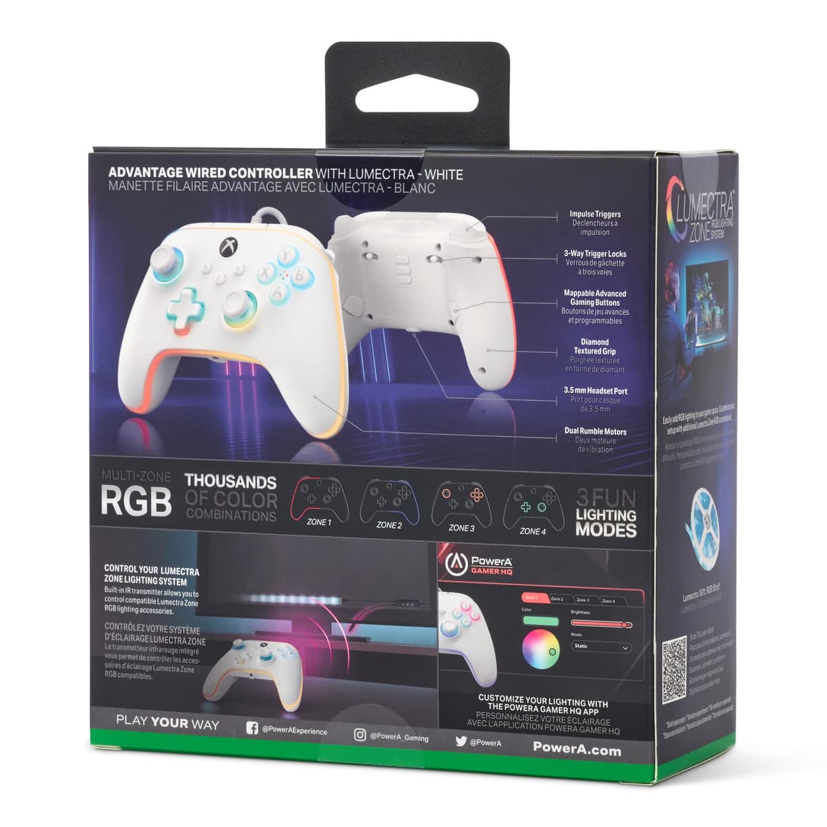 Power A Mando con cable Advantage para Xbox Series X|S con Lumectra - Blanco, mando, mando para videojuegos con cable, mando para juegos, Xbox One, con licencia oficial — view 3