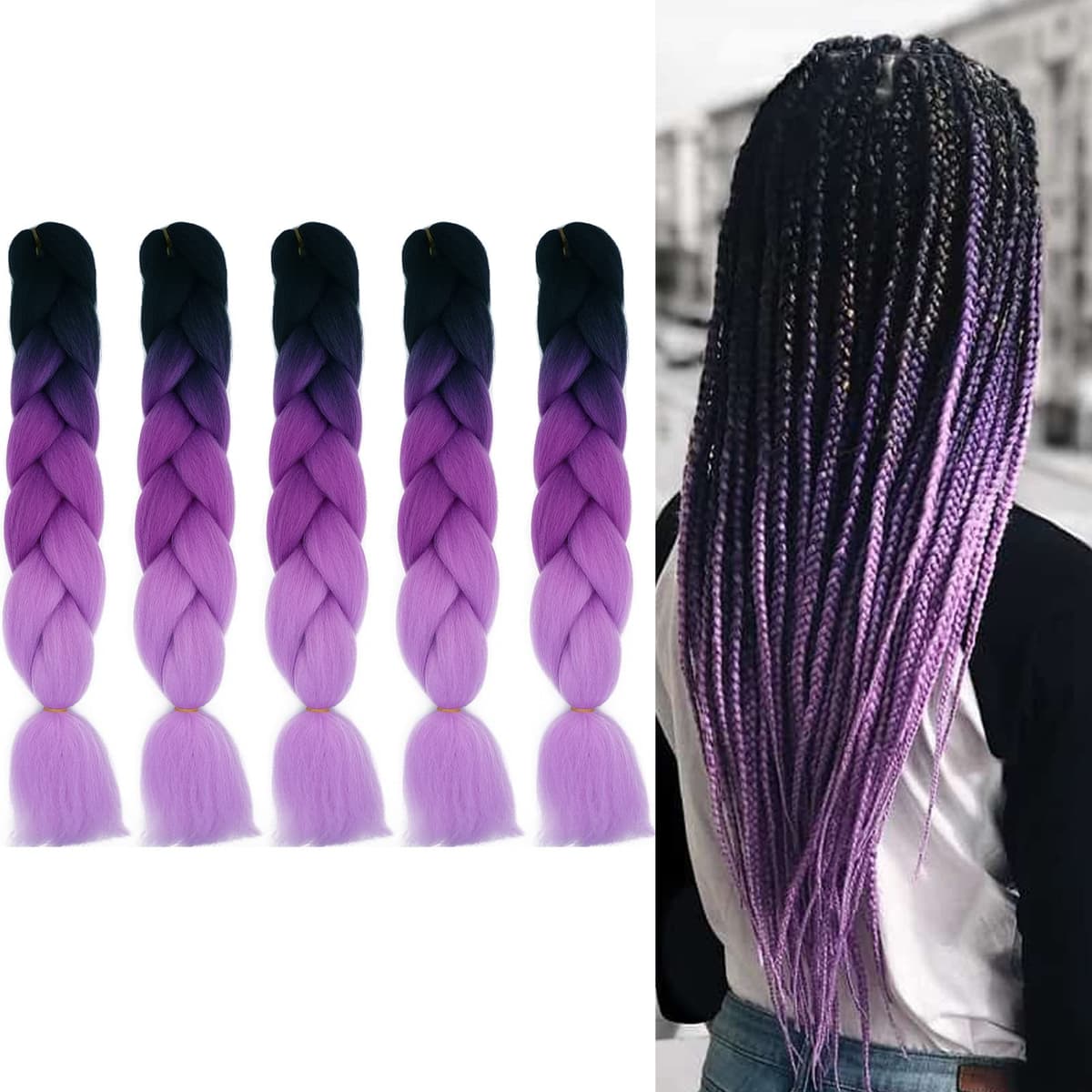 24" Braiding Hair Extension Jumbo Braids Synthetic 3bundles/pack Crochet Hair Afro Box Braid Heat Resistent (Dark Purple) — view 27
