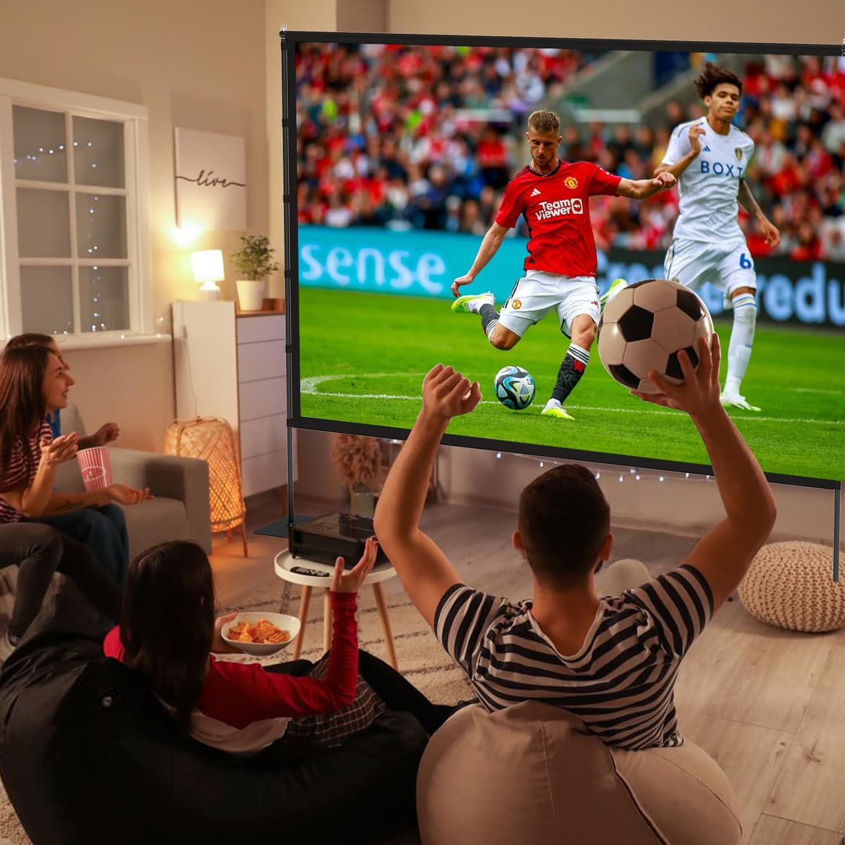 STWUI Outdoor-Projector-Screen-with-Stand - 120 inch Portable Projection Screen Indoor Outdoor Projector Screens 16:9 4K HD Lightweight Movie Screen with Carry Bag for Backyard Movie Night 1pcs — view 3