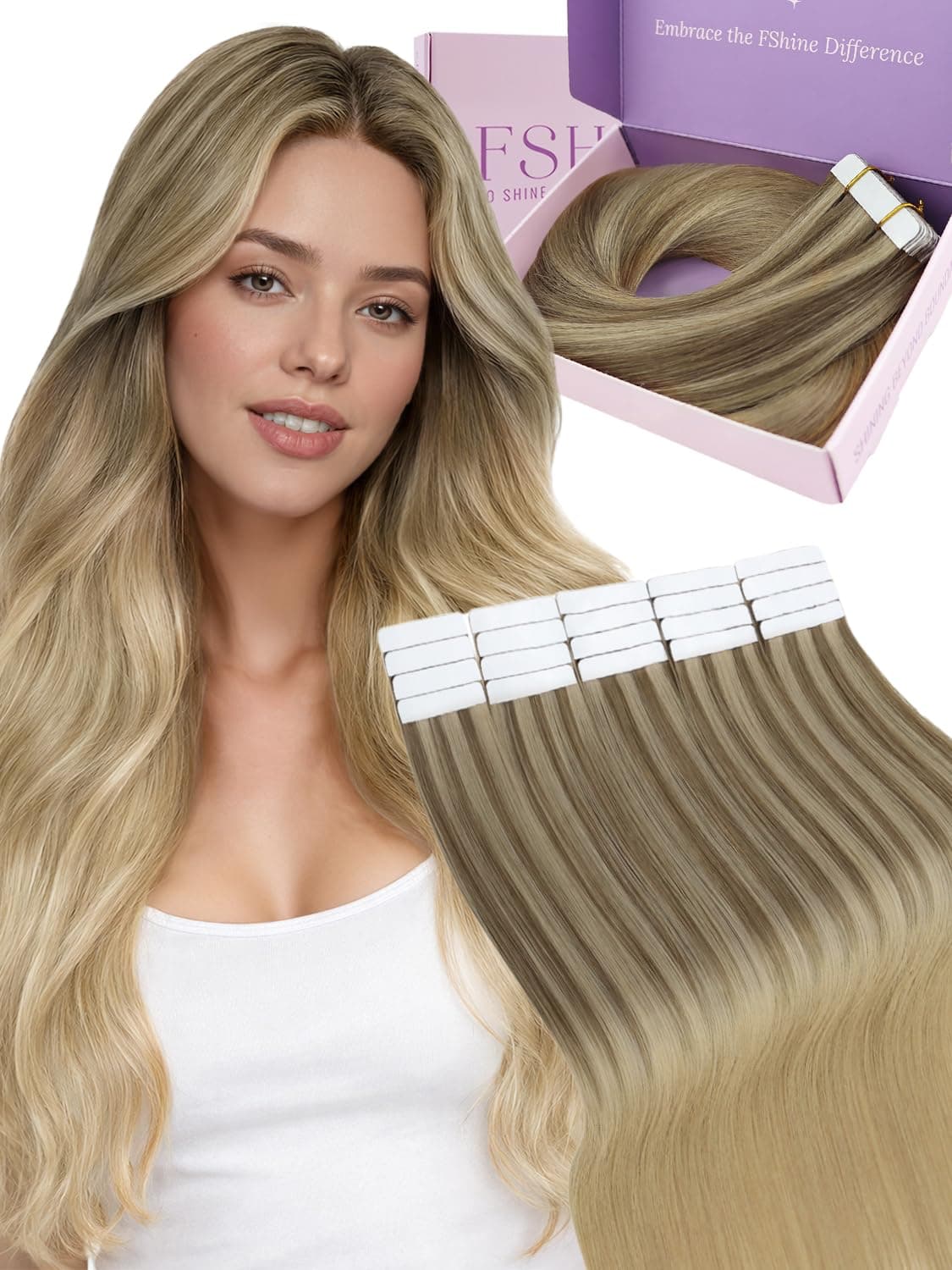 Fshine Extensiones Pelo Natural Adhesivas Rubio Blanco Extensiones Remy Adhesivas 45cm 50g Tape In Hair Extensions Cintas De Cabello Pelo Natural Color 1000 — view 13