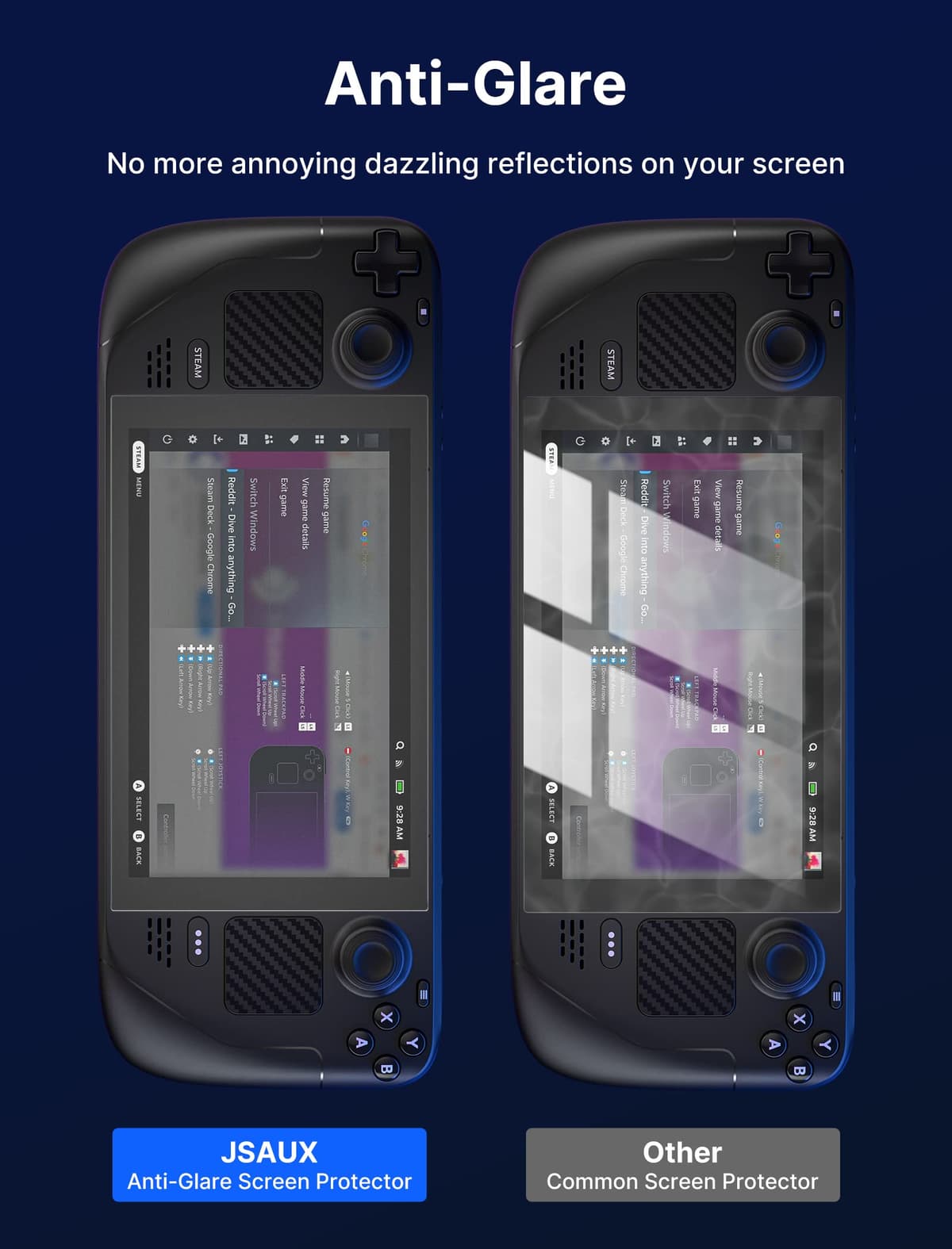 JSAUX Protector Pantalla Anti-reflejos para Steam Deck LCD & OLED [2 Piezas], Cubierta integral de Cristal Templado, Fácil de Instalar con Marco guía (Versión Mejorada) — view 3