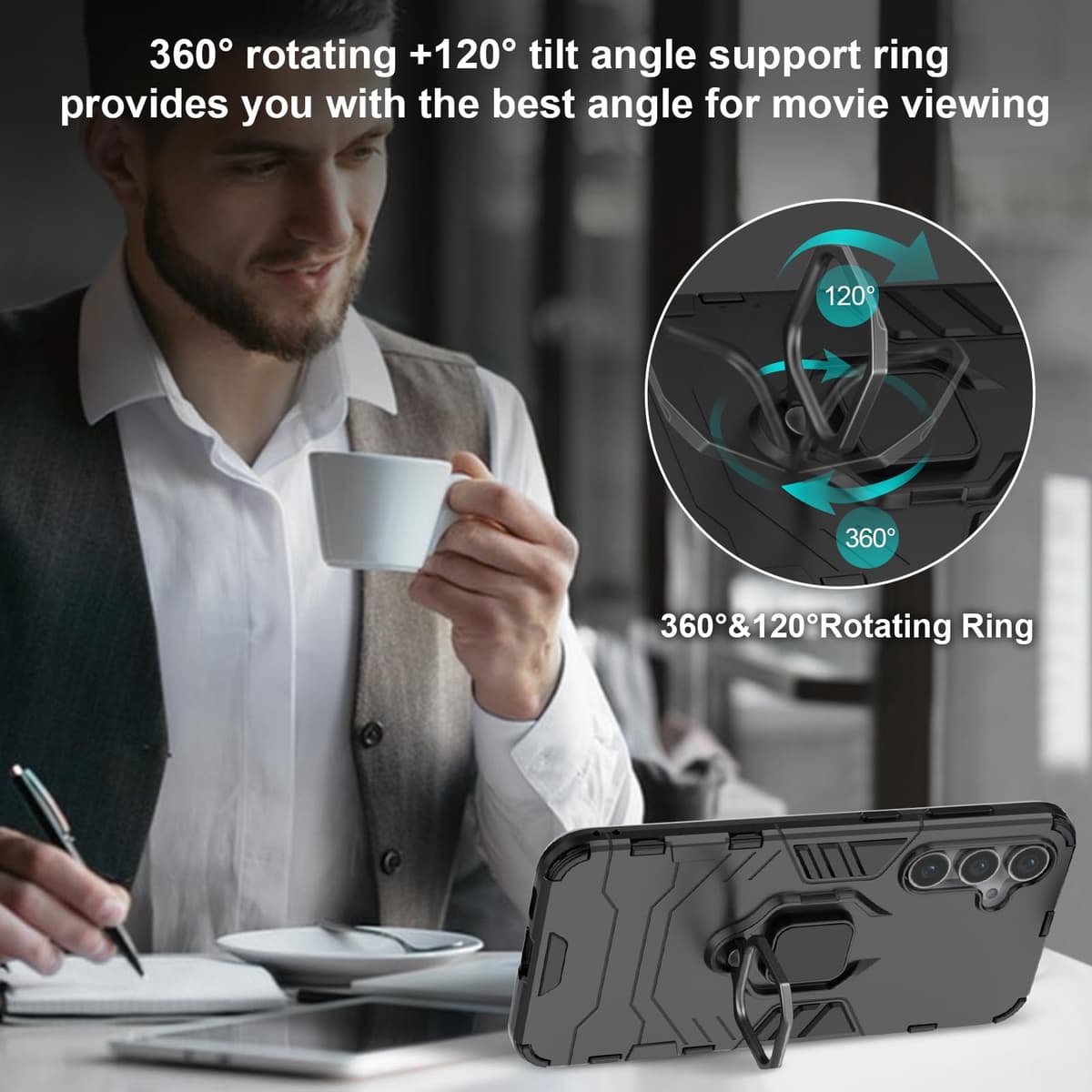 Funda para CMF Phone 2 Pro, Carcasa Antigolpes con Soporte anular metálico, Case Protectora de Grado Militar, Negro — view 304