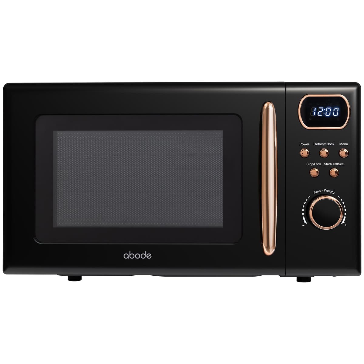 Abode Retro Microwave 20 Litre Black with Rose Gold Accent Digital 800W, Mirror Finish, 8 Auto Cook Settings & Defrost, 5 Power Levels AMD2004BRG