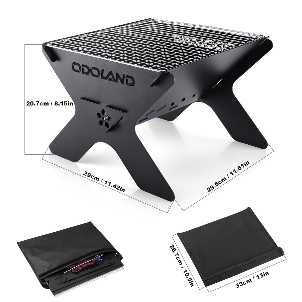 Odoland Camping Fire Pit, Portable Fire Pit for Camping, 2 in 1 Wood Burning Fire pit Grill with Detachable Cooking Grate for Outdoor BBQ, with Carry Bag — view 3