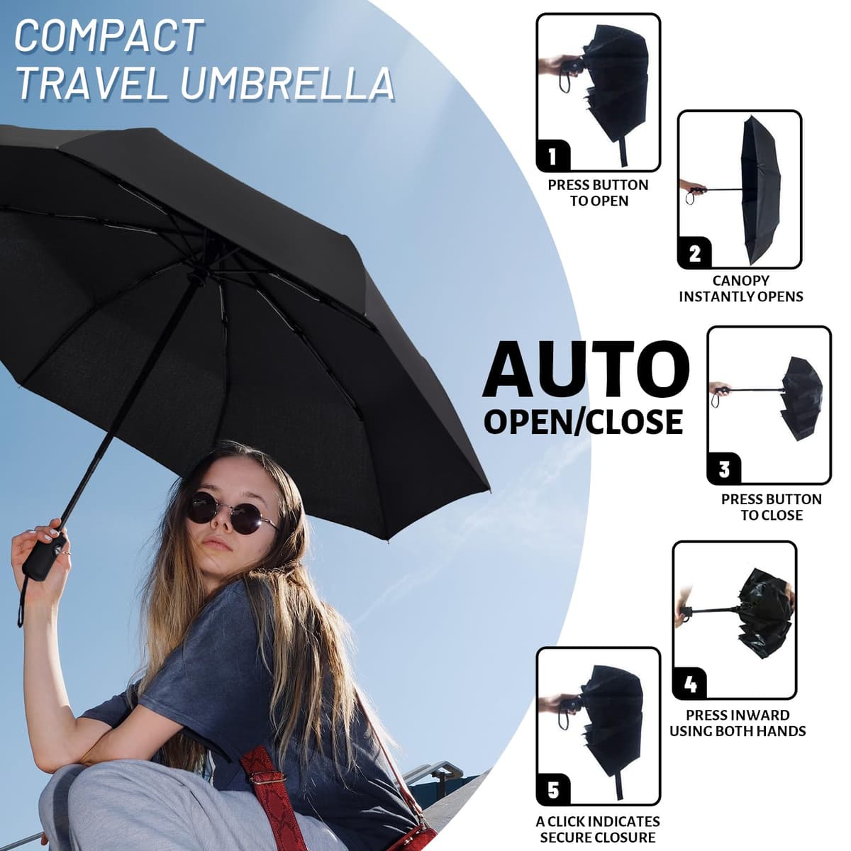 SY COMPACT Travel Umbrella Windproof Automatic Umbrellas Small Compact UV Sun Protection Factory Outlet Umbrella — view 4