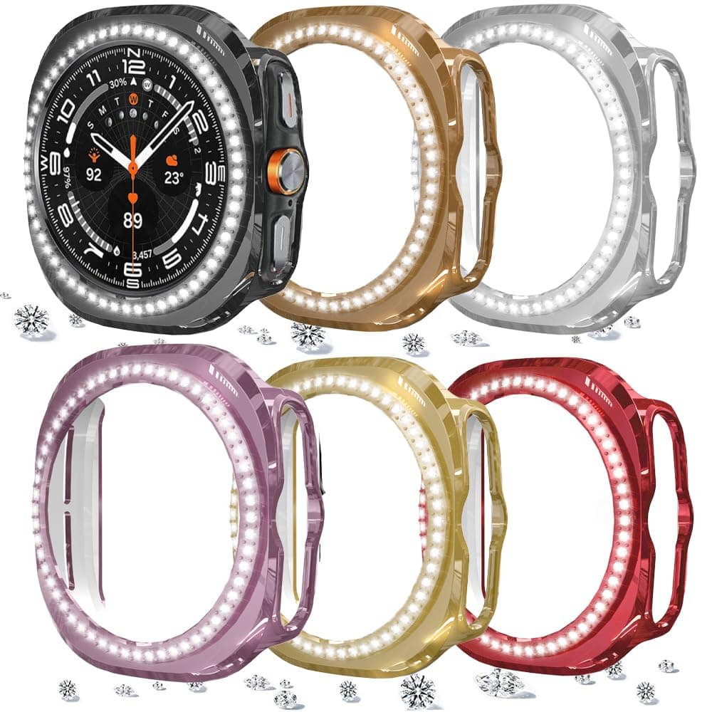 DEALELE [2-PACK] Case Compatible with Samsung Galaxy Watch FE / 5/4 40mm, Bling Double-row Diamond PC Protective Case Protector Cover, 40mm, Rose gold + Transparent — view 105
