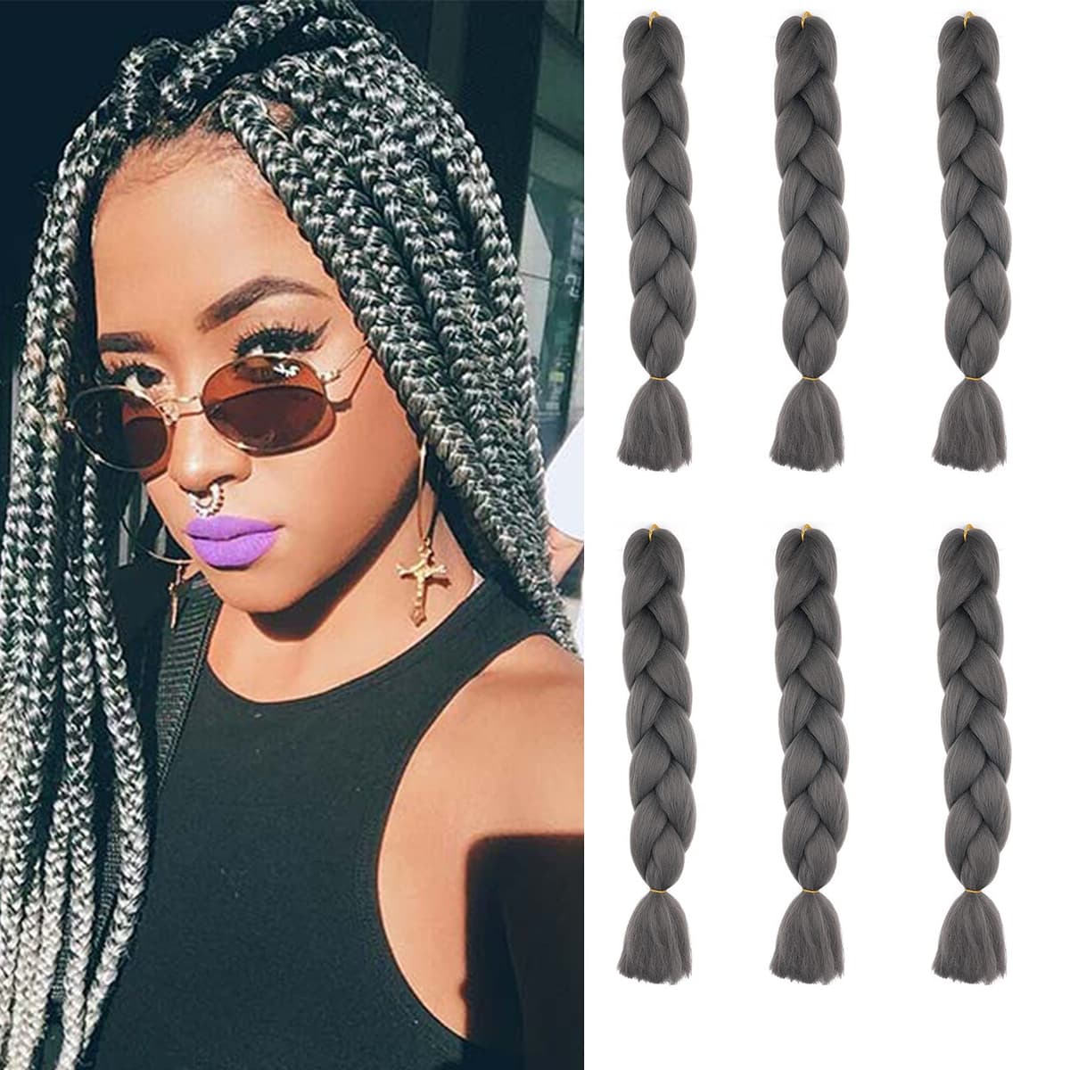24" Braiding Hair Extension Jumbo Braids Synthetic 3bundles/pack Crochet Hair Afro Box Braid Heat Resistent (Dark Purple) — view 31