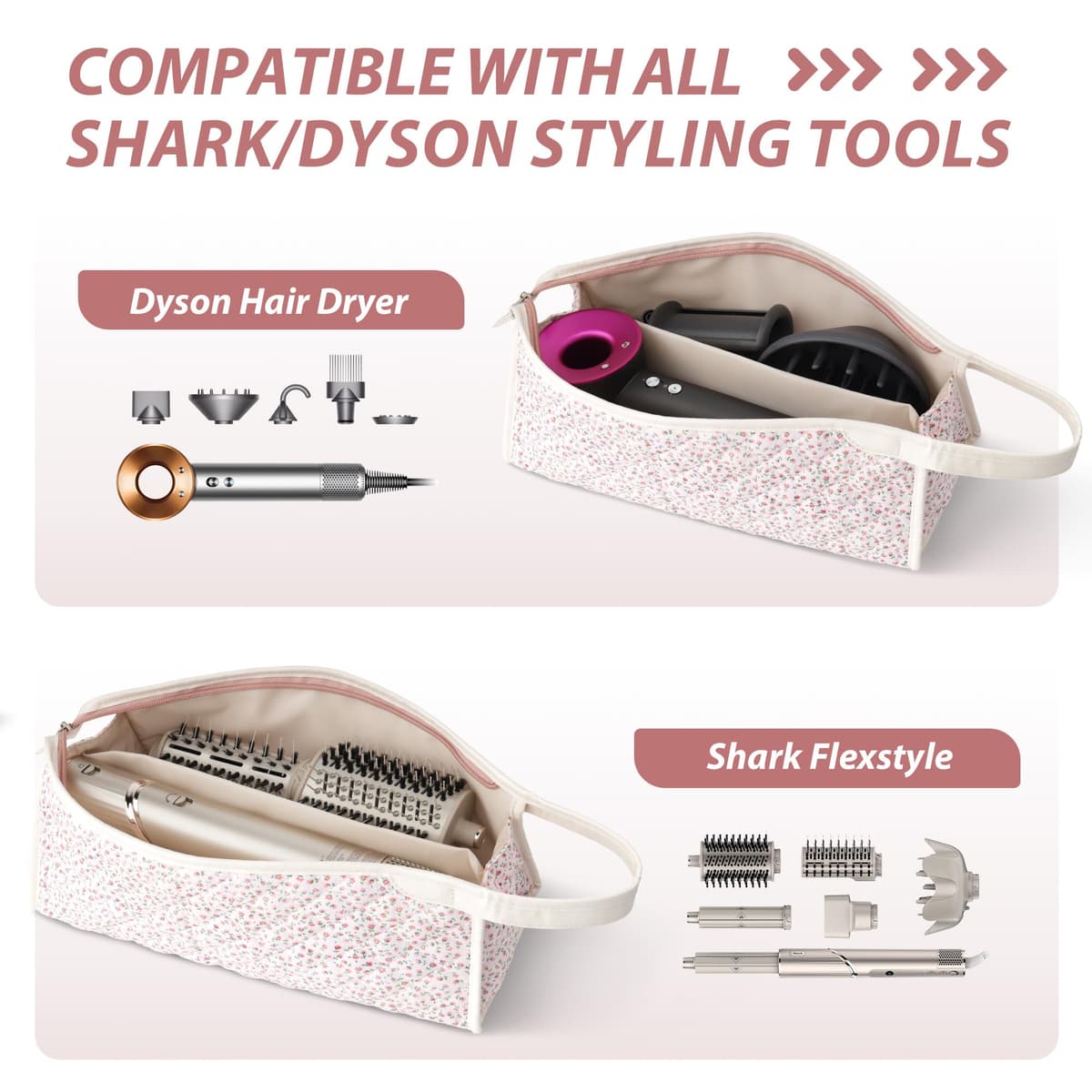 Bolsa de Almacenamiento para Secador de Pelo, Compatible con Airwrap Styler y Supersonic, Funda de Viaje para Shark Flexstyle y Accesorios, Estuche de Transporte para Rizador (Flor Rosa) — view 4