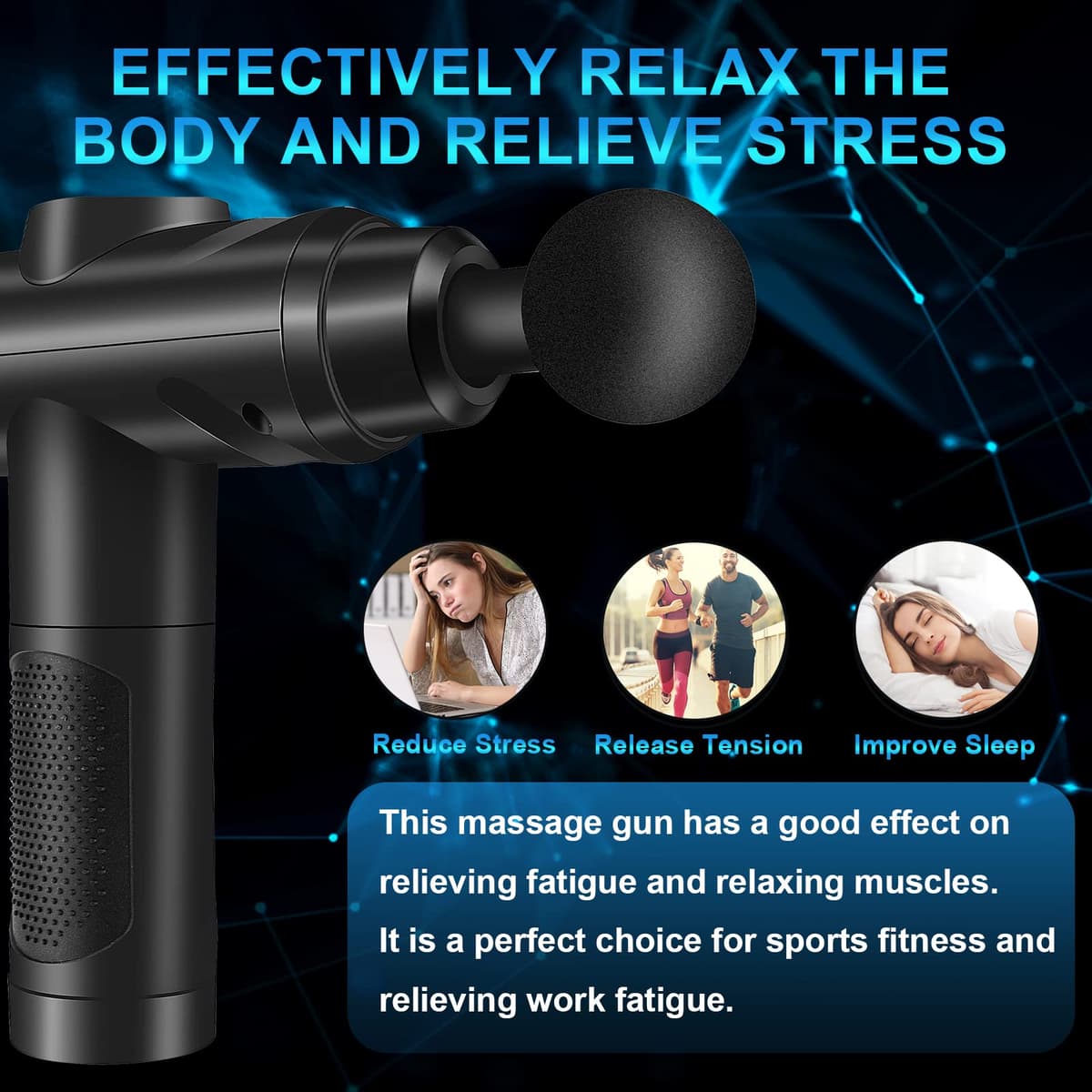 Pistola de Masaje Muscular, Masajeador Profesional con 30 Velocidades para Masaje Profundo, Pantalla Táctil LCD y 10 Cabezales para Espalda, Hombros, Piernas, Regalo para Hombre y Mujer (Negro) — view 7