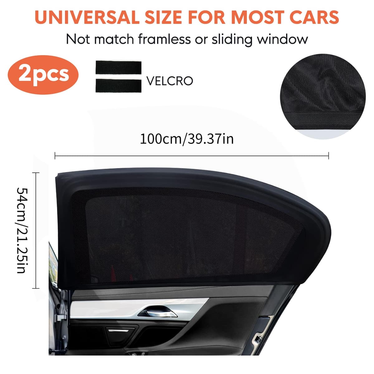 2 Pack Car Window Shades for Baby,Car Blinds for Windows with a stretched size of 54 x 100cm,Breathable Mesh Sun Shade for Baby,Universal Fit for 99% of Vehicle Models,Protect Kids from Sun Glare — view 2