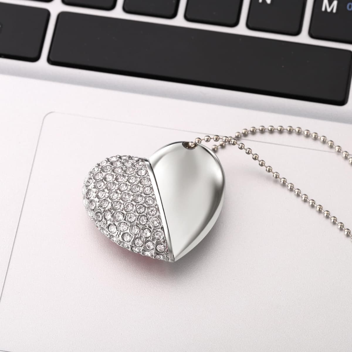 USB 2.0 Flash Drive,Cute Romantic Heart Shape USB Memory Stick,Thumb Drive for Photos, Music, Files Storage (Silver, 64, GB) — view 4