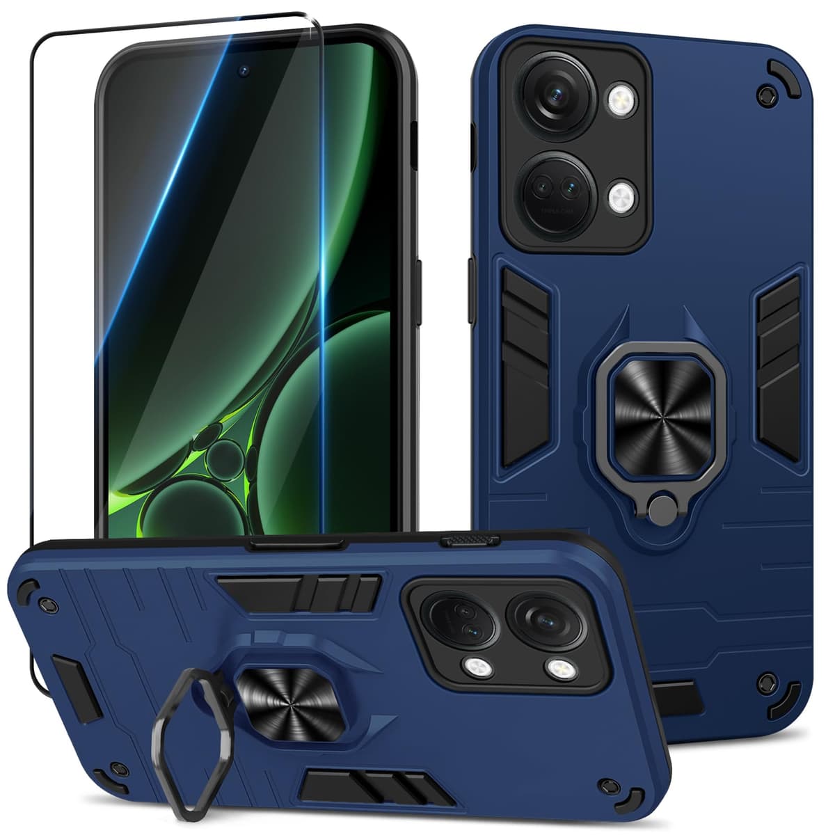 Funda para CMF Phone 2 Pro, Carcasa Antigolpes con Soporte anular metálico, Case Protectora de Grado Militar, Negro — view 585
