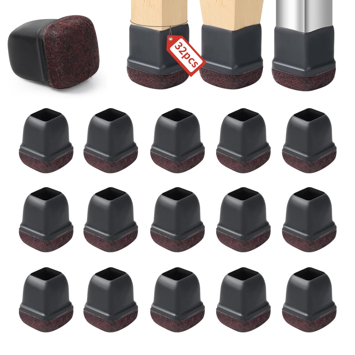 Ezprotekt Protectores de Suelo Transparentes para Patas de Silla 20-28mm, 16 Tapones de Silicona con Fieltro Envuelto, Fundas de Silicona Redondo — view 51