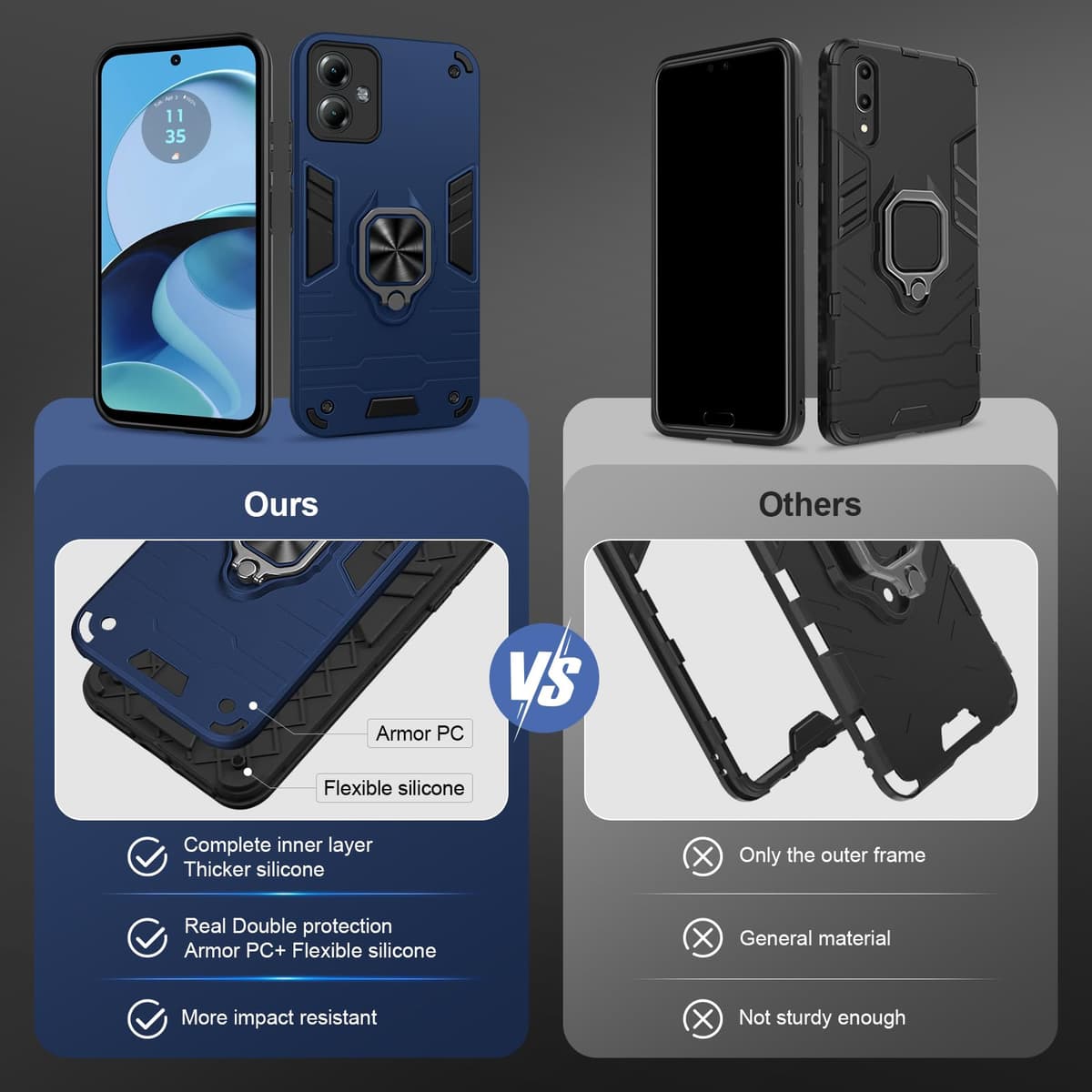 Funda para CMF Phone 2 Pro, Carcasa Antigolpes con Soporte anular metálico, Case Protectora de Grado Militar, Negro — view 491