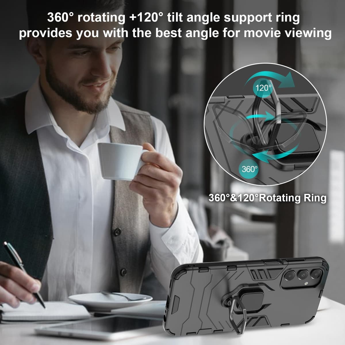 Funda para CMF Phone 2 Pro, Carcasa Antigolpes con Soporte anular metálico, Case Protectora de Grado Militar, Negro — view 1149