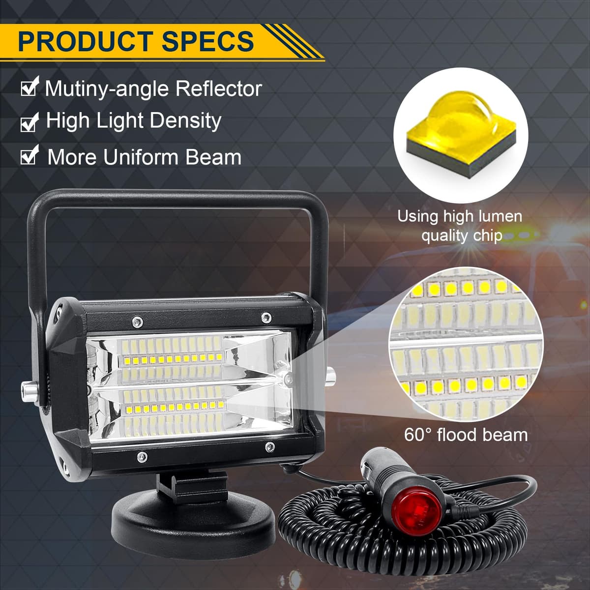 RIGIDON 2 Pcs Lámpara LED Trabajo Portátil, 5 Pulgadas 72W, con Imán para Off Road, Camión, Coche, Todoterreno, SUV, 4x4 Vehículos - 12v 24v, 6000K — view 4