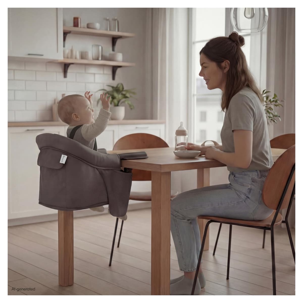Hauck Fix N Sit Portable Baby Table Seat - Clip-On Travel High Chair for Babies & Toddlers (6m+), Secure 5-Point Harness, Foldable Screw Attachment, Washable Seat Cover, Organiser Pocket — view 3