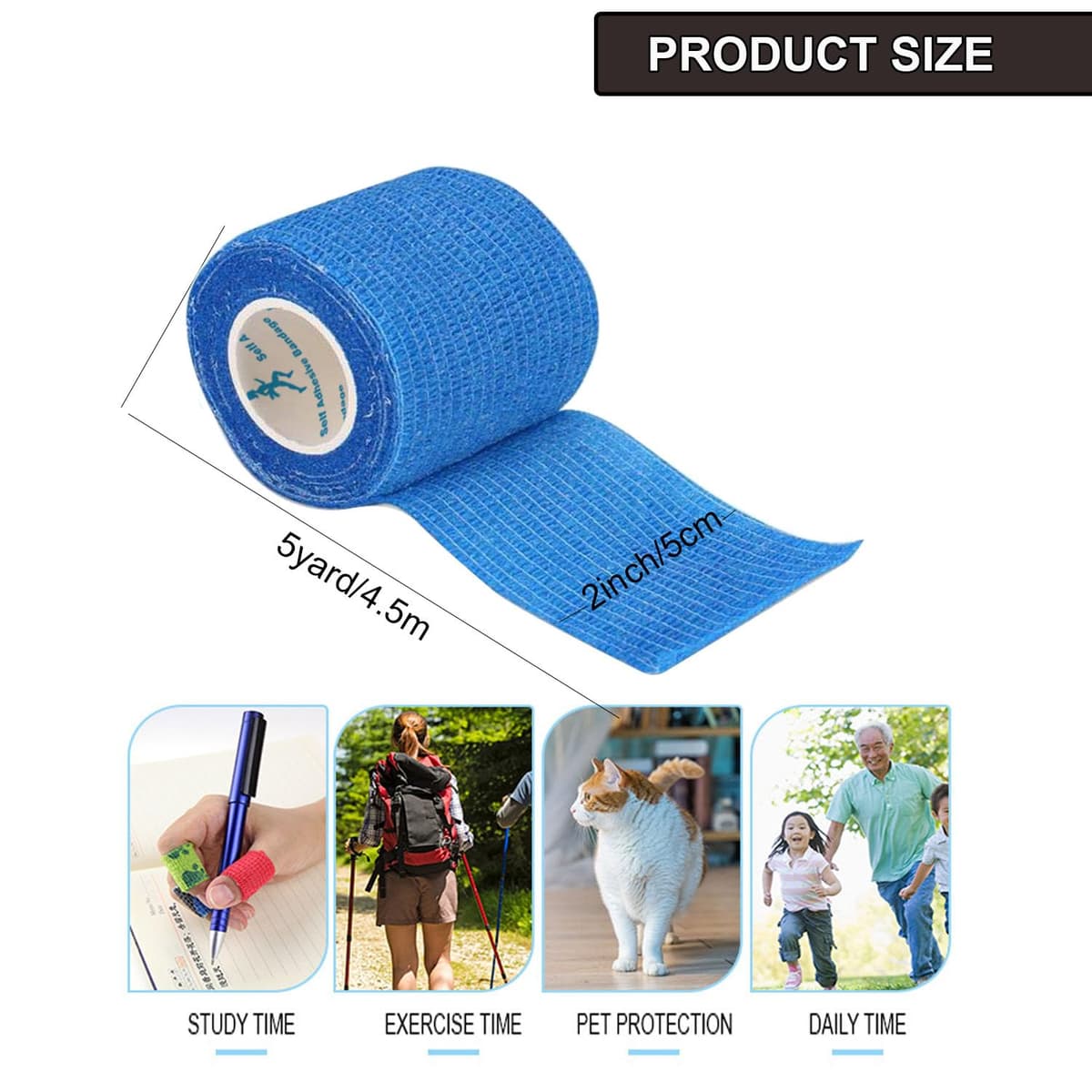 ANAMPION 12 Rolls Self-Adhesive Football Sock Tape 5cm x 4.5m Self Adherent Cohesive Bandages Wrap First Aid Athletic Sports Tape for Wrist Ankle Pet & Vet Wrap for Dogs, Horse (Black) — view 2