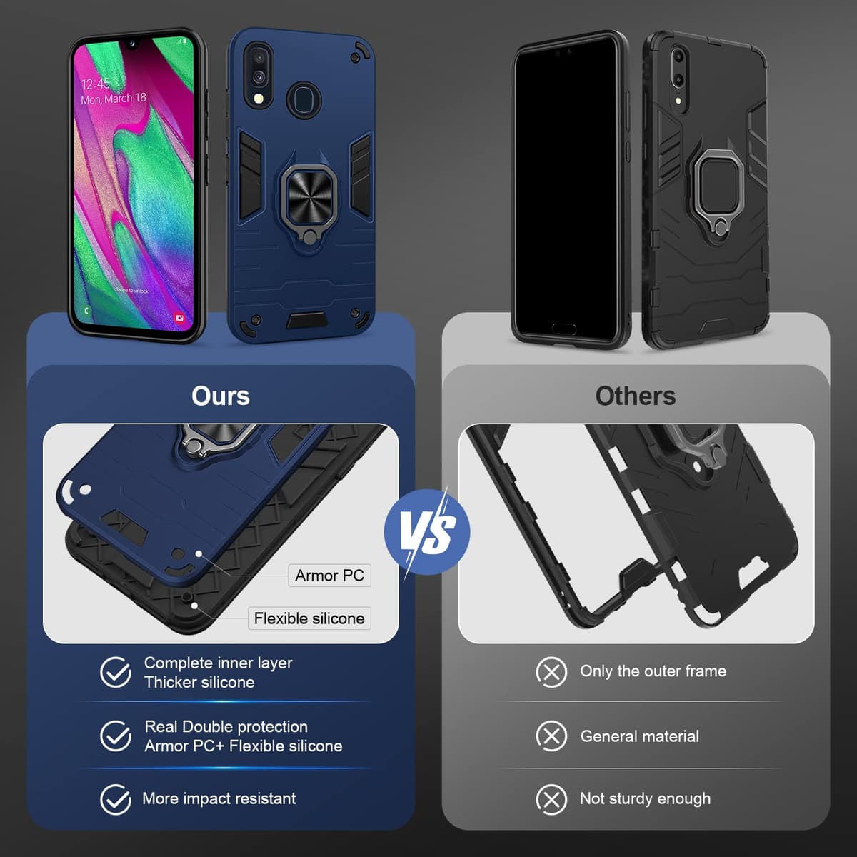 Funda para CMF Phone 2 Pro, Carcasa Antigolpes con Soporte anular metálico, Case Protectora de Grado Militar, Negro — view 1316