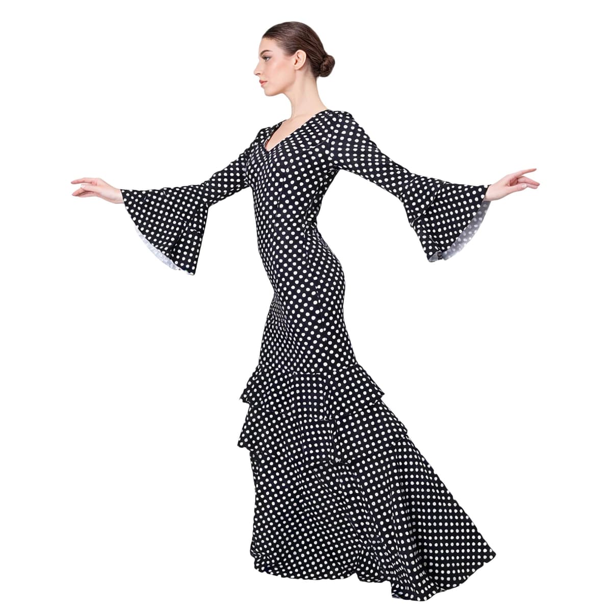 Vestido Flamenco Mujer Largo - Sevillana Adulto con Lunares y Mangas Acampanadas - Traje Andaluz Elegante para Feria y Baile — view 4