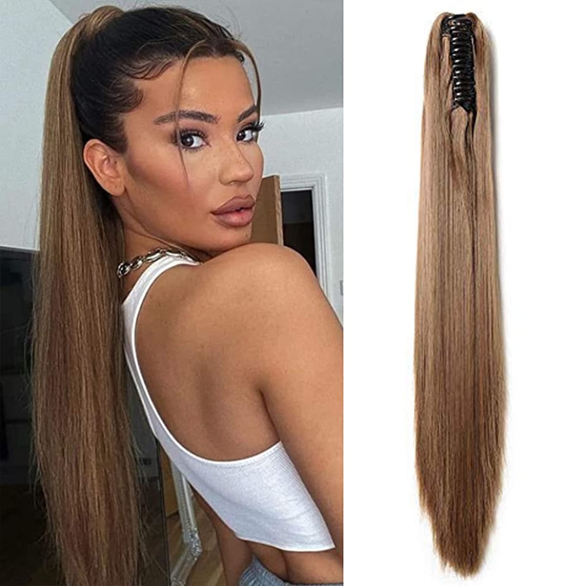17"(43cm) SEGO Ponytail Long Synthetic Hair Looks Natural [Red Brown/Orange] Clip in Hair Extensions Curly Tail Ponytail Extension (90g) — view 28