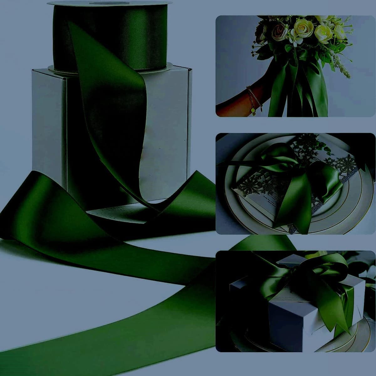 Double Sided Satin Ribbon 25mm x 10 Meters, Wedding Favours Home Decoration Easter Christmas, Bows Car, Sewing, Balloons Hairs, DIY, Bouquets (Dark Green) — view 3