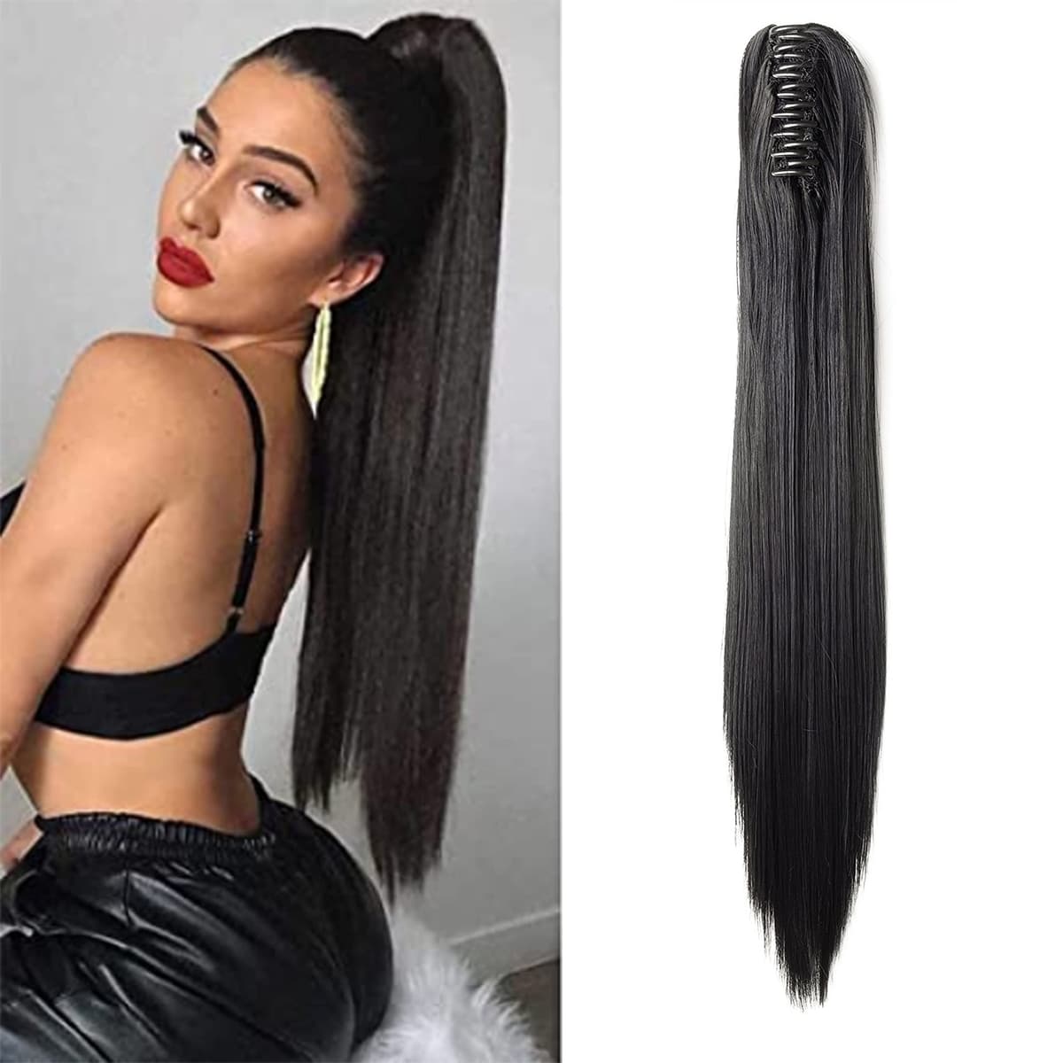 17"(43cm) SEGO Ponytail Long Synthetic Hair Looks Natural [Red Brown/Orange] Clip in Hair Extensions Curly Tail Ponytail Extension (90g) — view 57