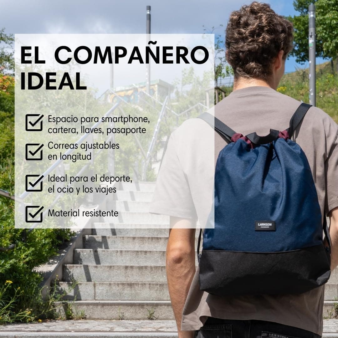 LARKSON Bolso de Deporte para Hombre y Mujer Lila - No 7 - Bolsa para niños con Cordón - Mochila pequeña de tela para el Gimnasio - Material reciclado — view 3