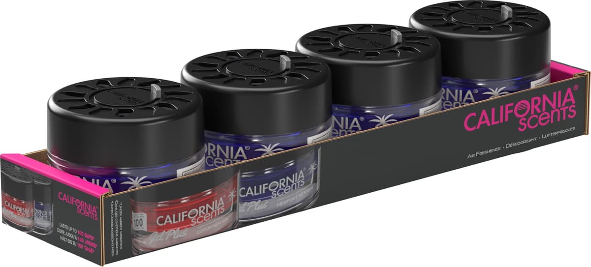 California Scents Car Air Fresheners Can, Assorted Scents (Fresh Linen, Coronado Cherry, Newport New Car), Pack of 4, Strong Adjustable Long-Lasting Fragrance, Eliminates Odour — view 11