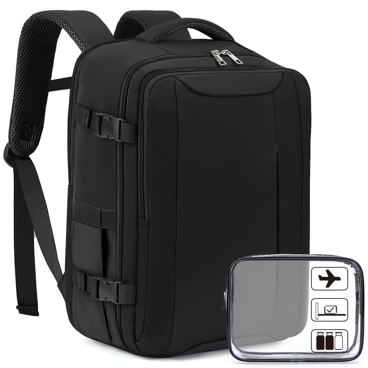 for Easyjet Cabin Bag 45x36x20, Travel Backpack with TSA Approved Clear Bag, Carry-ons Cabin Backpack for Travelling Underseat Cabin Bag Laptop Backpacks Luggage Set Black 45 x 36 x 20 cm