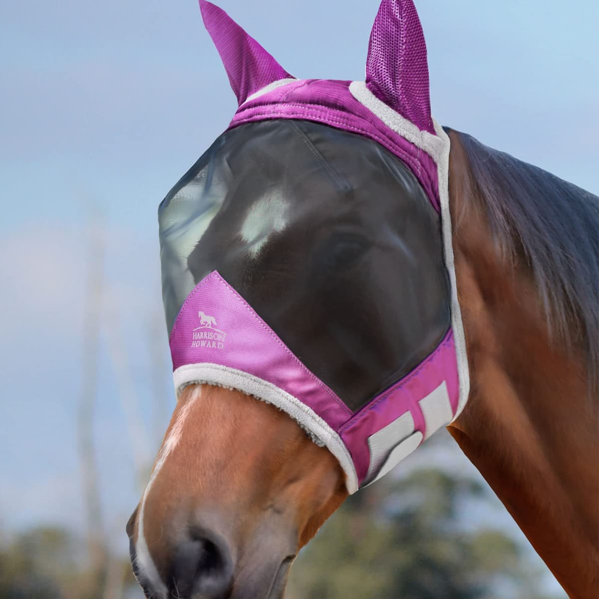 Harrison Howard CareMaster Pro Luminous Horse Fly Mask Standard with Ears UV Protection for Horse Red M Cob — view 11