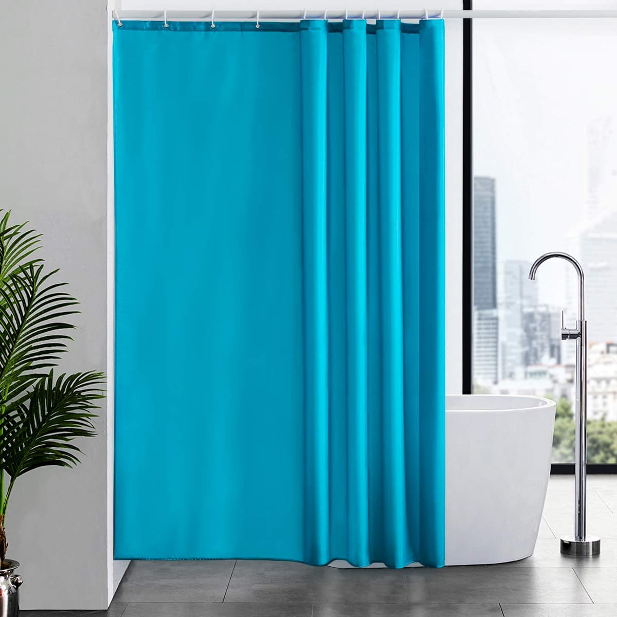 Furlinic Cortina Ducha 200x200cm Antimoho Impermeable Lavable Blanco Tela Poliéster Grandes Cortinas de Baño con 12 Aros de Cortina Ducha. — view 100
