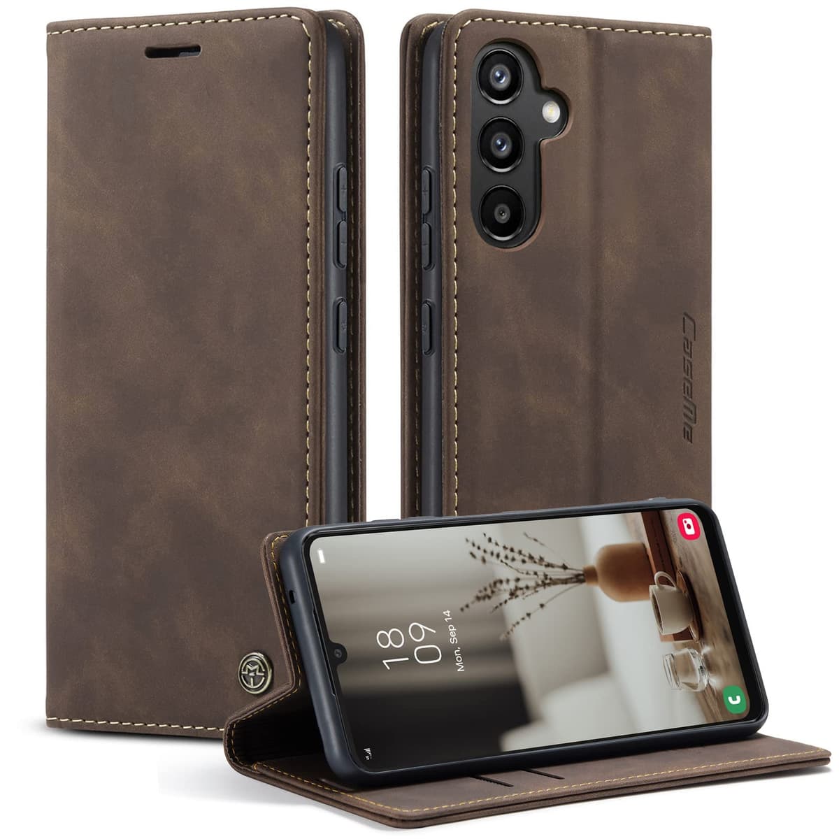 for Samsung Galaxy A34 5G Case, Flip Wallet Leather Case with Card Holder Magnetic Closure Shockproof Kickstand Protective Phone Cases Cover for Galaxy A34 6.6 Inch,Coffee
