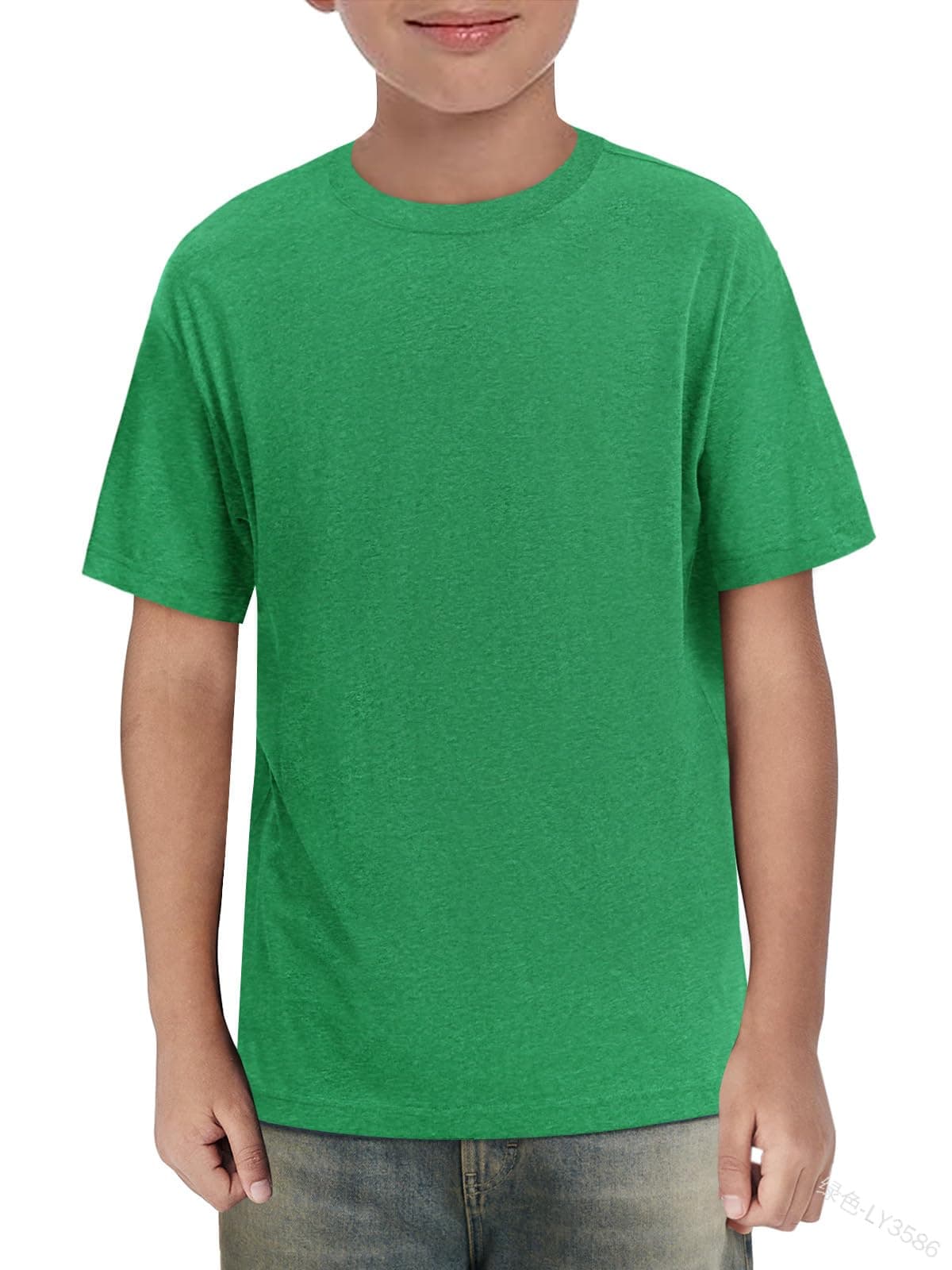 Haloumoning Camiseta de verano de manga corta para niños, cuello redondo, lisa, ligera, informal, deportiva, básica, 5-14 años — view 14
