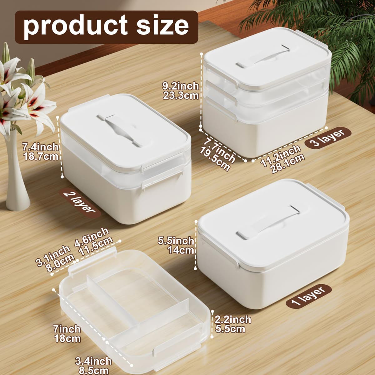 Creahaus 3 Layers Multipurpose Storage Box Organiser with Removable Trays, Stackable Art Craft Storage Box Case with Handle, Portable Medicine Box Storage Containers for Sewing, Arts, Crafts — view 2