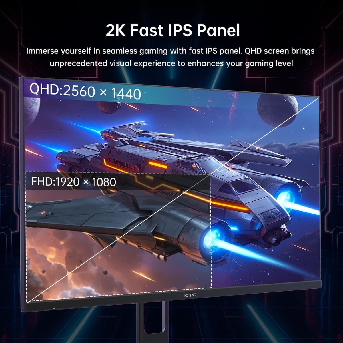 KTC Gaming Monitor 27 Inch | 2K@200Hz (Overlocking 210Hz) | Built-in Speakers | Fast IPS Panel | 1ms Response Time (MPRT) | HDR400 | Adaptive Sync | 131% sRGB, 101% DCI-P3, ΔE＜2 — view 3