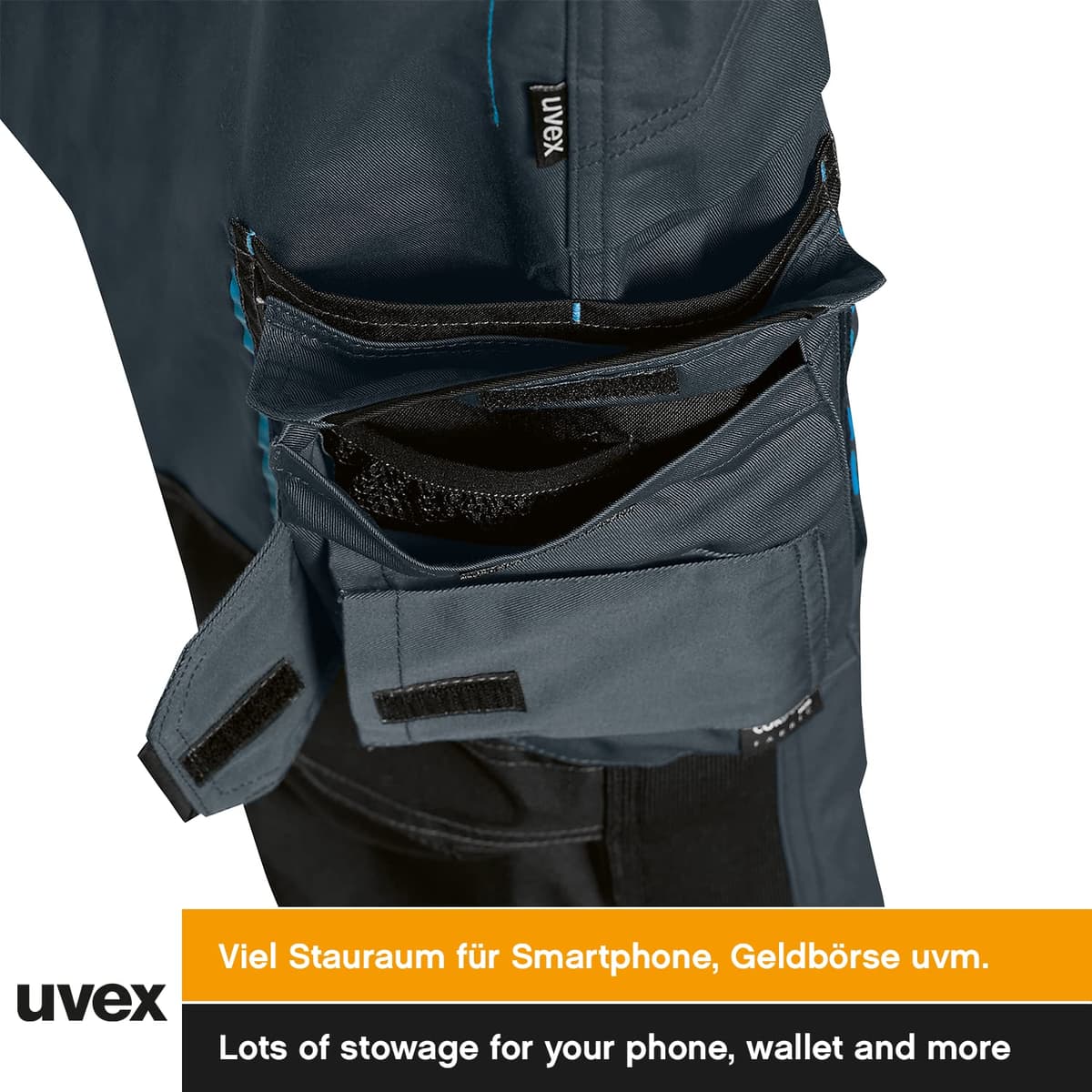 Uvex Tune-up 8909 Pantalon de Trabajo para Hombre - Pantalones Cargo para Trabajar de Algodón y de Cordura - Multibolsillos - Bolsillo de Las Rodilleras - Color Gris, Negro, Azul, Verde, Blanco — view 8