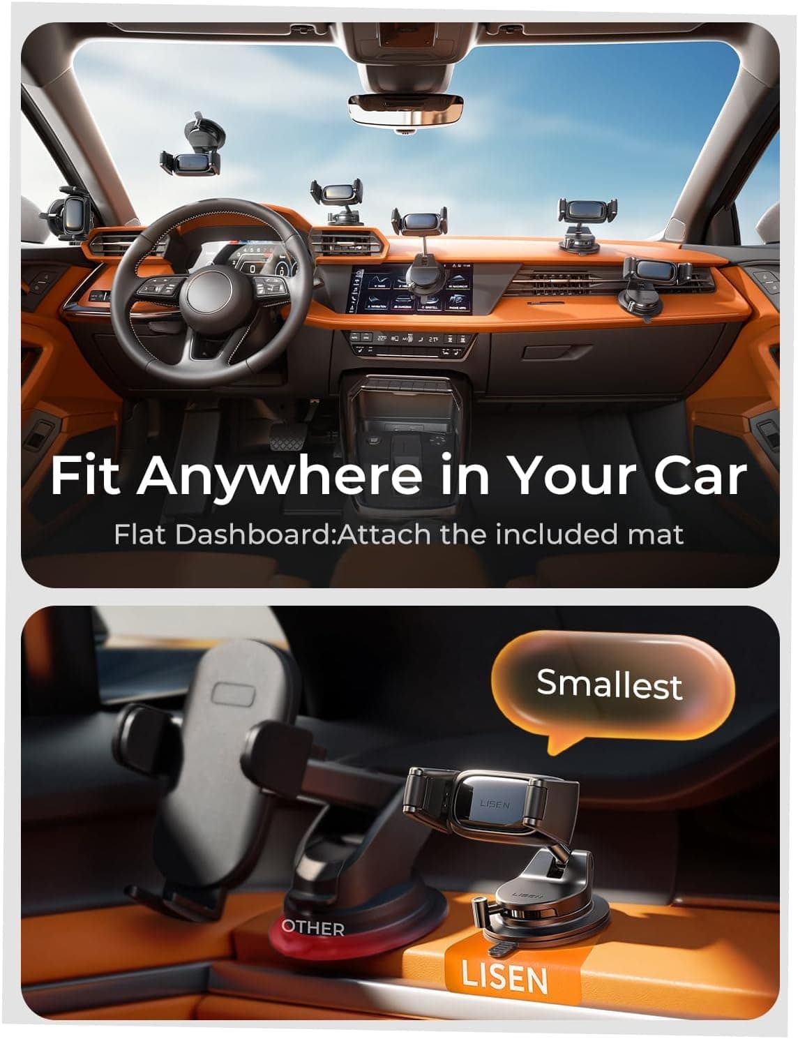LISEN Suction Phone Mount for Car, [95% Cases Friendly] Car Phone Holder Mount Vacuum Dashboard Phone Holder, Car Cell Phone Holder for iPhone 17 16 15 Pro Max Air Galaxy S26 S25 Cases, Gifts for Mom — view 3