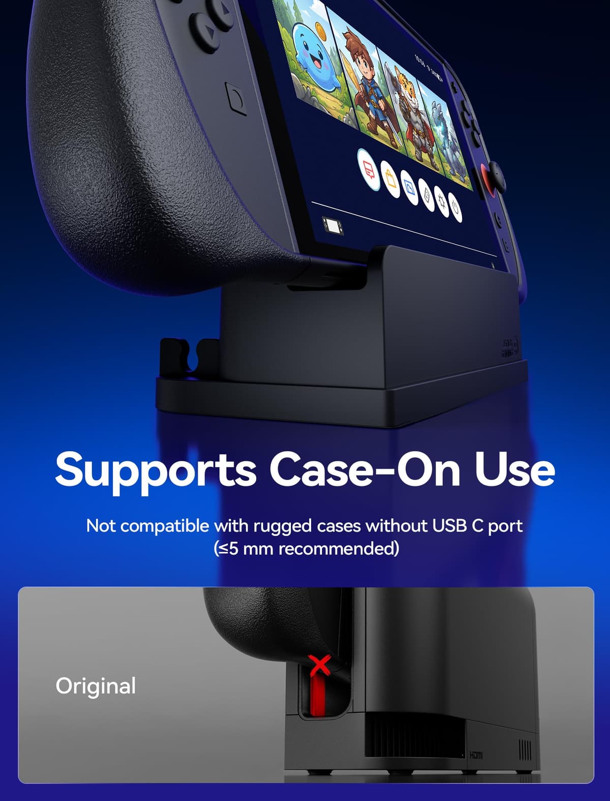 JSAUX Cable Extensor con Soporte para Dock de Switch 2, Extensión USB C de 35 cm, Carga Rápida y Datos 10 Gbps, Salida de Video 4K a 60 Hz, Función Dock 1:1, Ventilación Pasiva, para Fundas Gruesas — view 3