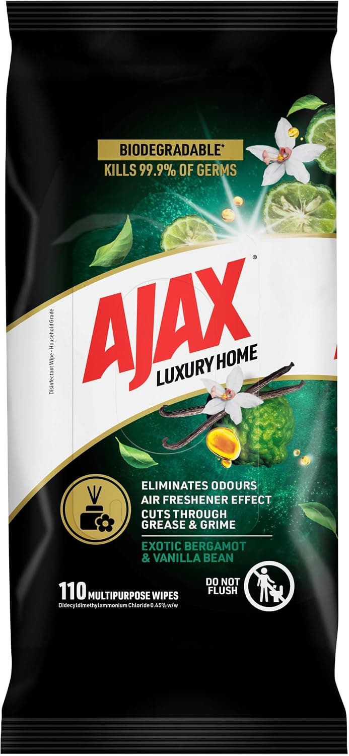 Ajax Luxury Home Multipurpose Cleaning Wipes Exotic Bergamot & Vanilla Bean 110 Pack