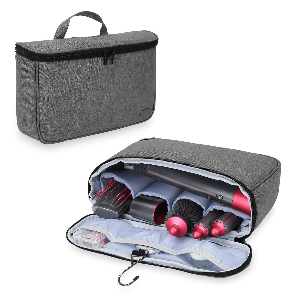 Teamoy Bolsa Viaje de Rizador de Pelo, Organizadora de Viaje para Accesorios Styler, Bolsa Cepillo Rizador de Pelo, Bolsa para Rizador Secador, Gris