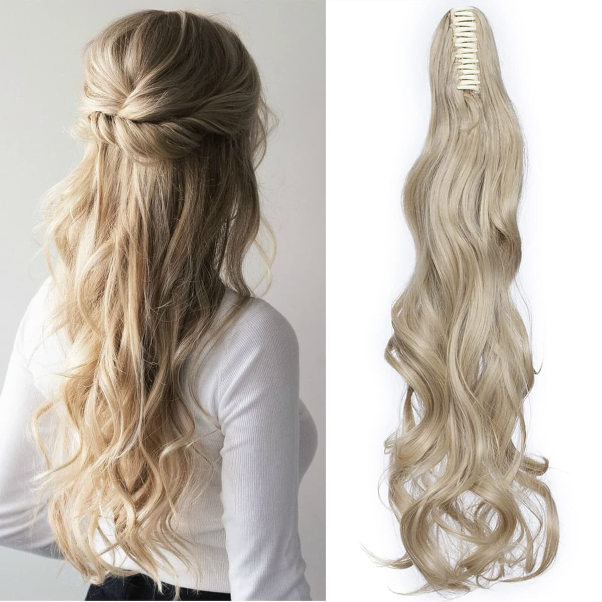 17"(43cm) SEGO Ponytail Long Synthetic Hair Looks Natural [Red Brown/Orange] Clip in Hair Extensions Curly Tail Ponytail Extension (90g) — view 14