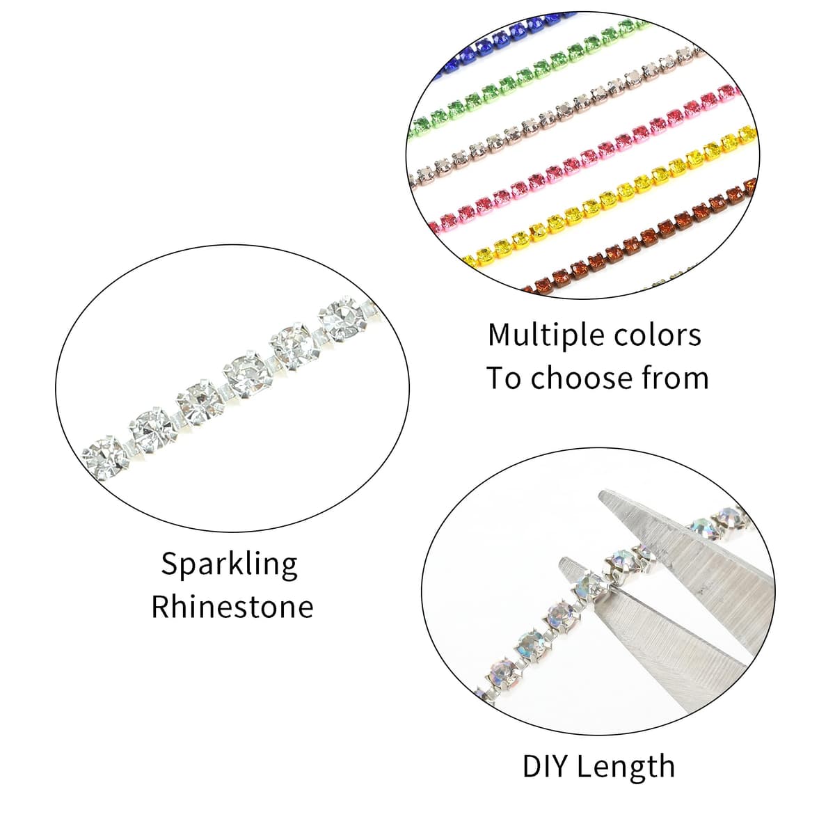 Cadena de cierre de diamantes de imitación blancos de 3 mm para manualidades, decoración de bricolaje, joyas, ropa, zapatos — view 3
