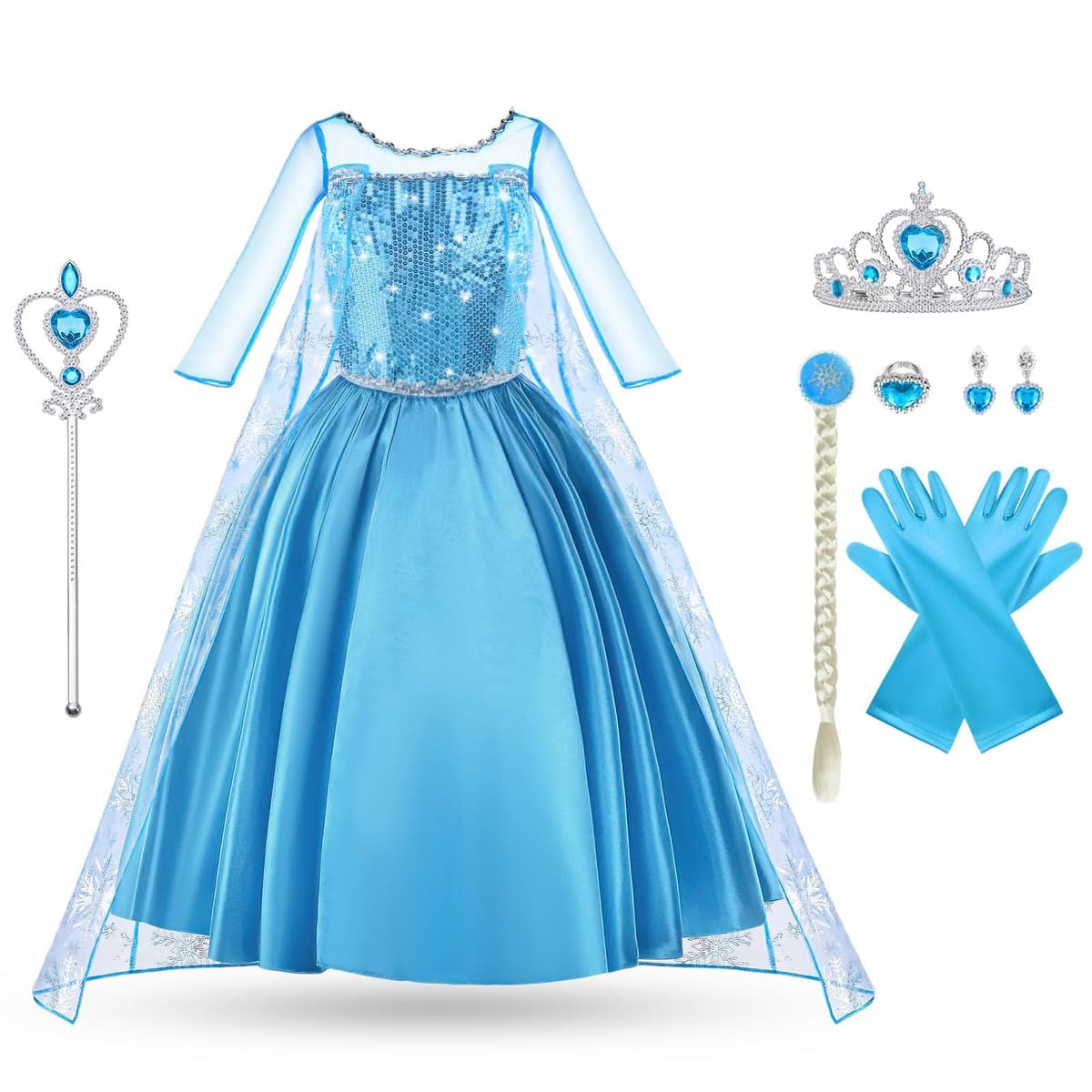 Vicloon Disfraz de Elsa para niña,vestido Elsa para niños, juego con corona de varita mágica, Halloween, Navidad, cumpleaños, fiesta, disfraz, disfraz de niña, azul — view 10